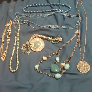 Blue and green costume necklace mix
